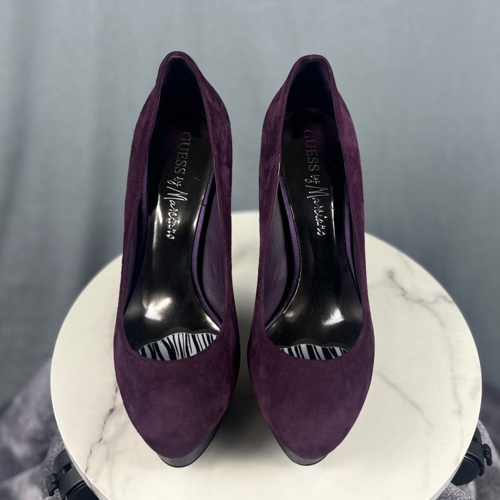 Guess by Marciano Purple Platform Suede Anima Skin Accent Pumps SZ 9M Chic Glam
